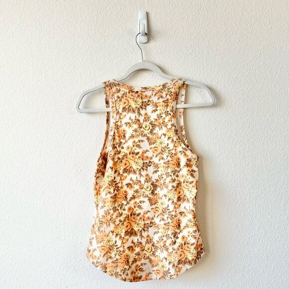 NWT JONATHAN SIMKHAI STANDARD Mary Organic Cotton Top 70s Floral Yellow Medium - Picture 3 of 9